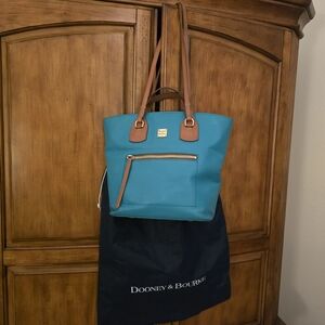 Dooney & Bourke Teal Tote Bag with Tan Accents
